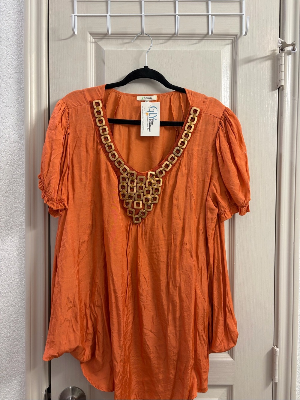 Orange Short-Sleeve Tunic with Chain Detail